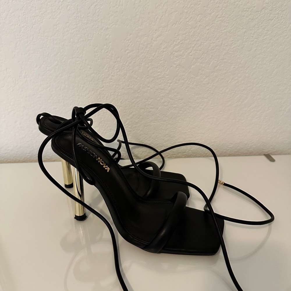 Fashion Nova Black and Gold Heels